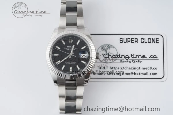 DateJust 41 SS Fluted Bezel KING 1:1 Best Edition 904L Steel Black Dial on Oyster Bracelet VR3235