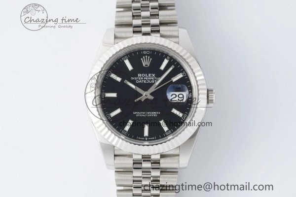 DateJust 41 SS Fluted Bezel KING 1:1 Best Edition 904L Steel Black Stick Dial on Jubilee Bracelet VR3235
