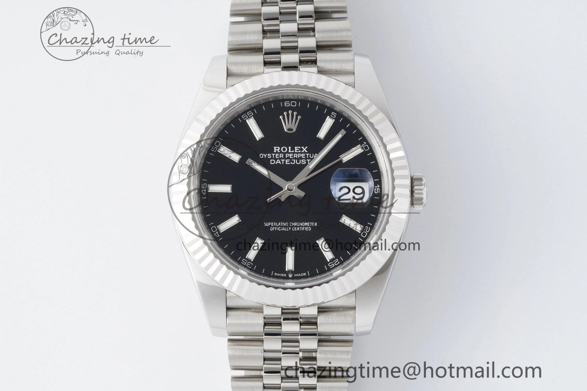 DateJust 41 SS Fluted Bezel KING 1:1 Best Edition 904L Steel Black Stick Dial on Jubilee Bracelet VR3235