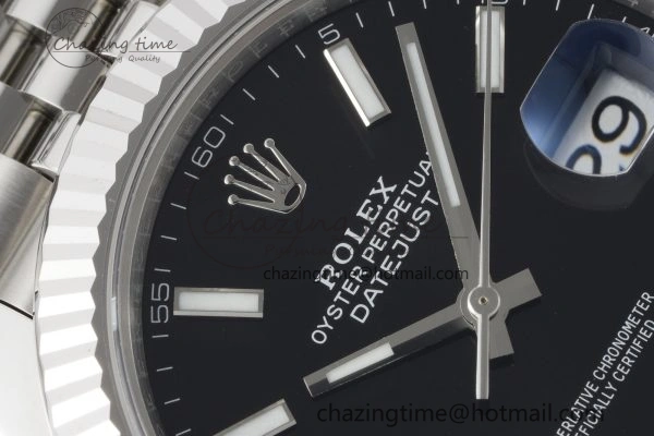 DateJust 41 SS Fluted Bezel KING 1:1 Best Edition 904L Steel Black Stick Dial on Jubilee Bracelet VR3235