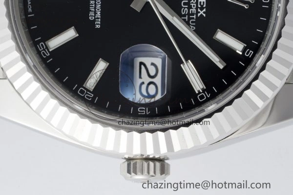 DateJust 41 SS Fluted Bezel KING 1:1 Best Edition 904L Steel Black Stick Dial on Jubilee Bracelet VR3235