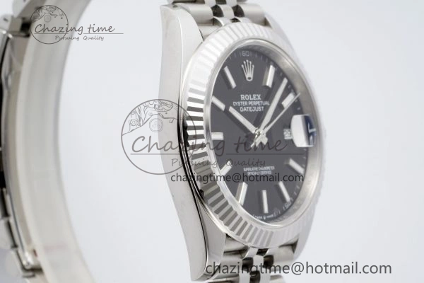 DateJust 41 SS Fluted Bezel KING 1:1 Best Edition 904L Steel Black Stick Dial on Jubilee Bracelet VR3235