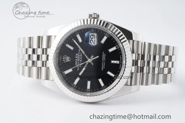 DateJust 41 SS Fluted Bezel KING 1:1 Best Edition 904L Steel Black Stick Dial on Jubilee Bracelet VR3235
