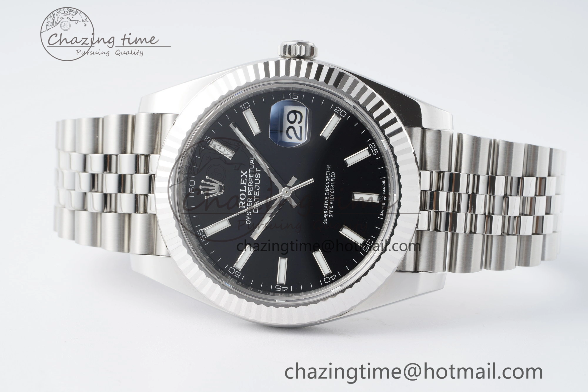 DateJust 41 SS Fluted Bezel KING 1:1 Best Edition 904L Steel Black Stick Dial on Jubilee Bracelet VR3235