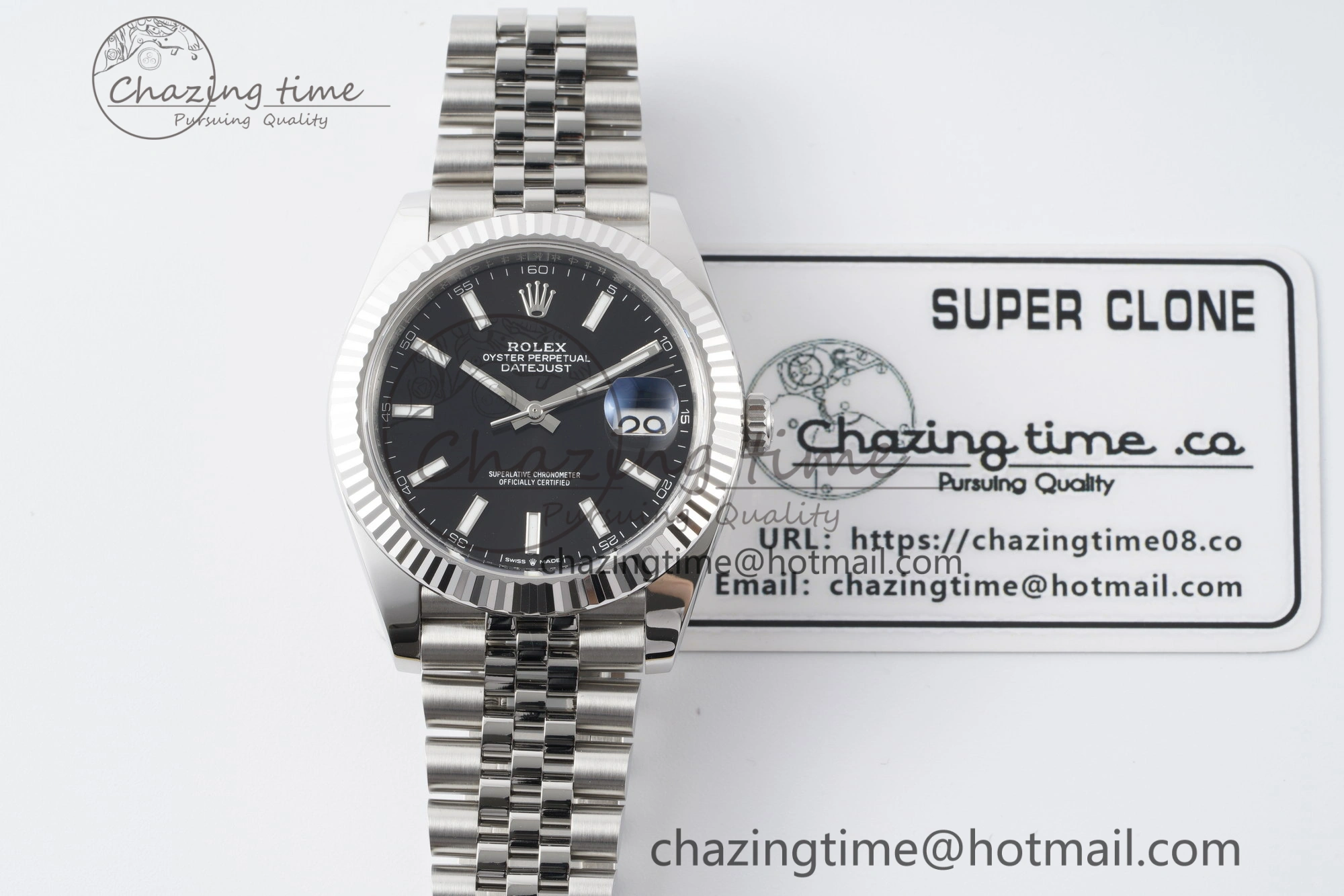 DateJust 41 SS Fluted Bezel KING 1:1 Best Edition 904L Steel Black Stick Dial on Jubilee Bracelet VR3235
