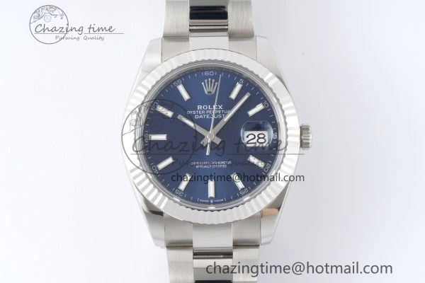DateJust 41 SS Fluted Bezel KING 1:1 Best Edition 904L Steel Blue Dial on Oyster Bracelet VR3235