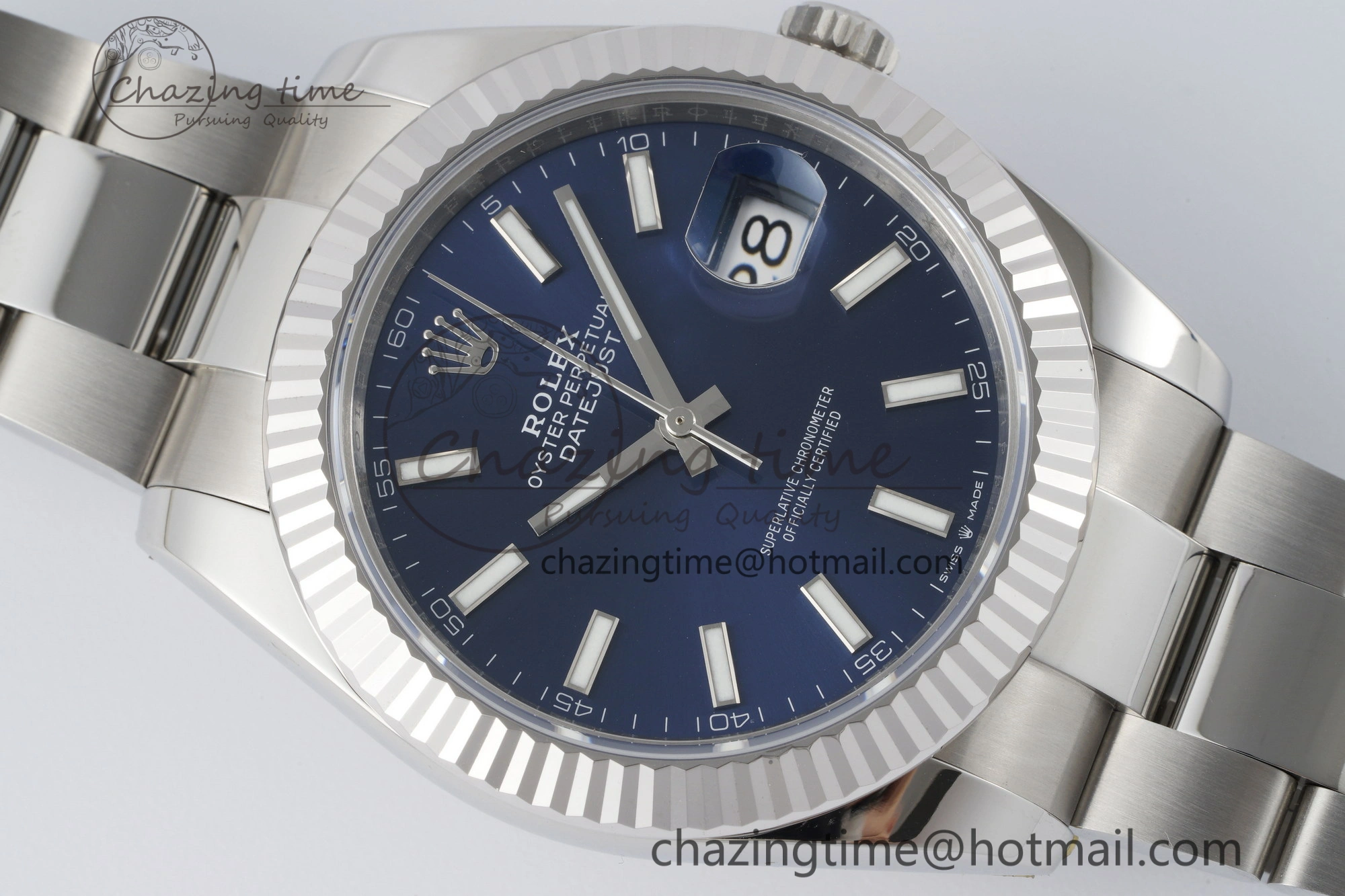 DateJust 41 SS Fluted Bezel KING 1:1 Best Edition 904L Steel Blue Dial on Oyster Bracelet VR3235