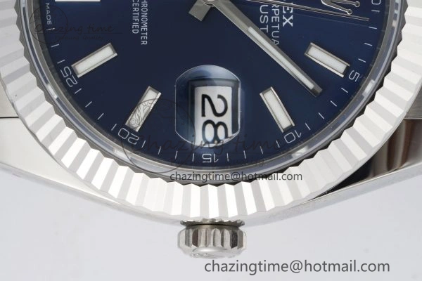 DateJust 41 SS Fluted Bezel KING 1:1 Best Edition 904L Steel Blue Dial on Oyster Bracelet VR3235
