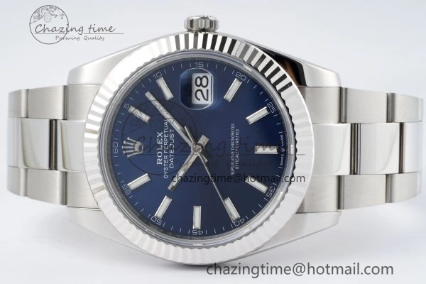 DateJust 41 SS Fluted Bezel KING 1:1 Best Edition 904L Steel Blue Dial on Oyster Bracelet VR3235
