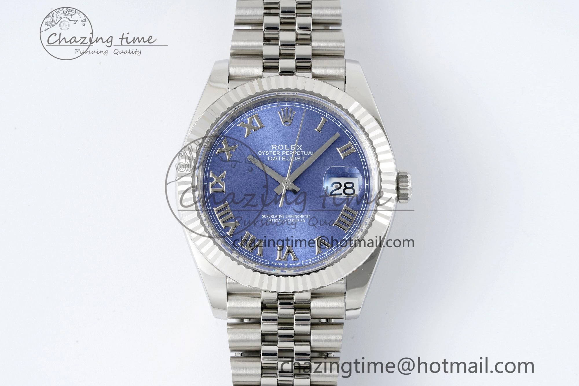 DateJust 41 SS Fluted Bezel KING 1:1 Best Edition 904L Steel Blue Roman Dial on Jubilee Bracelet VR3235