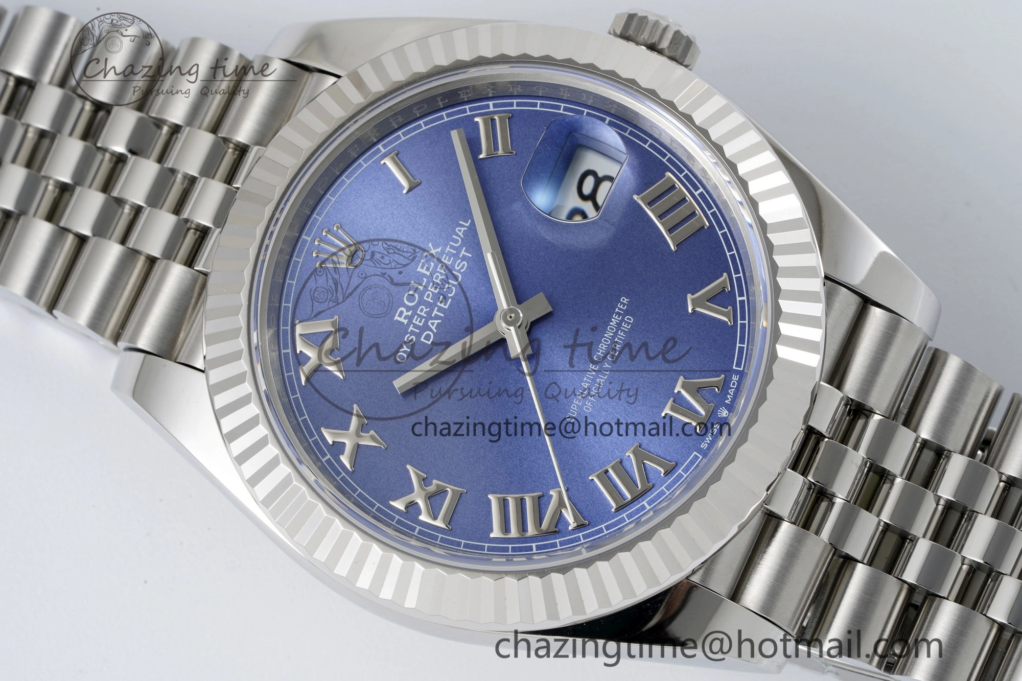 DateJust 41 SS Fluted Bezel KING 1:1 Best Edition 904L Steel Blue Roman Dial on Jubilee Bracelet VR3235
