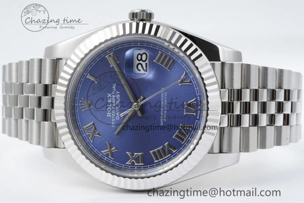 DateJust 41 SS Fluted Bezel KING 1:1 Best Edition 904L Steel Blue Roman Dial on Jubilee Bracelet VR3235