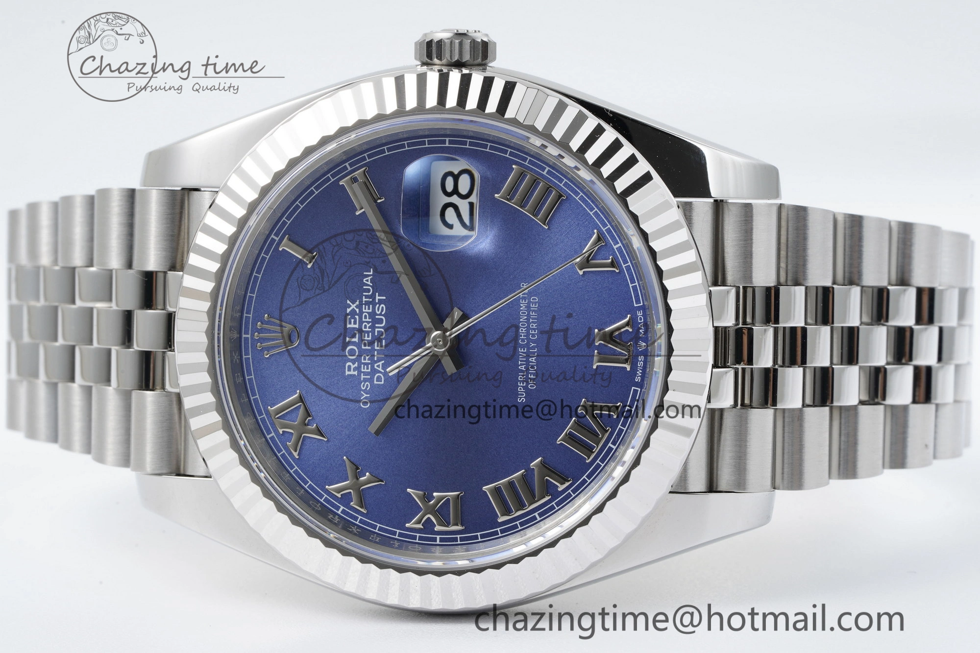DateJust 41 SS Fluted Bezel KING 1:1 Best Edition 904L Steel Blue Roman Dial on Jubilee Bracelet VR3235
