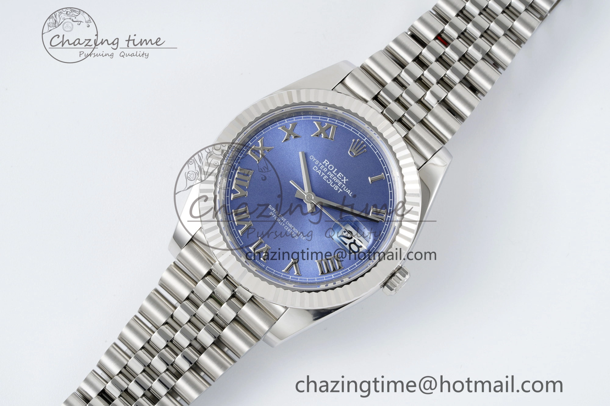 DateJust 41 SS Fluted Bezel KING 1:1 Best Edition 904L Steel Blue Roman Dial on Jubilee Bracelet VR3235