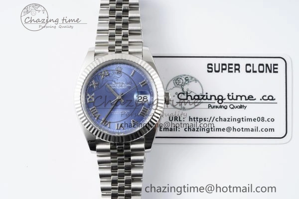 DateJust 41 SS Fluted Bezel KING 1:1 Best Edition 904L Steel Blue Roman Dial on Jubilee Bracelet VR3235