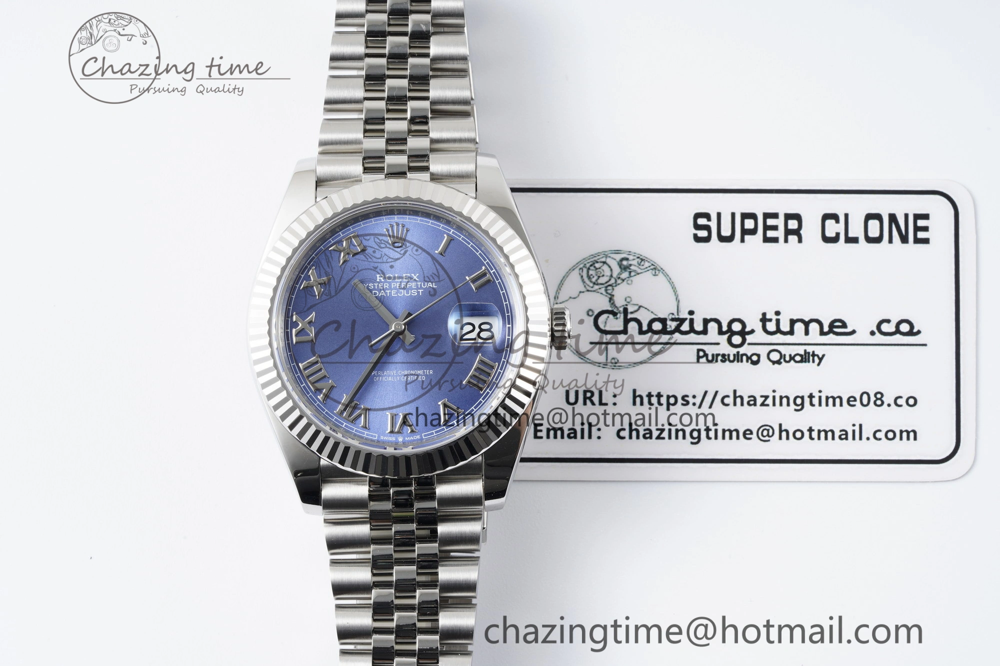 DateJust 41 SS Fluted Bezel KING 1:1 Best Edition 904L Steel Blue Roman Dial on Jubilee Bracelet VR3235