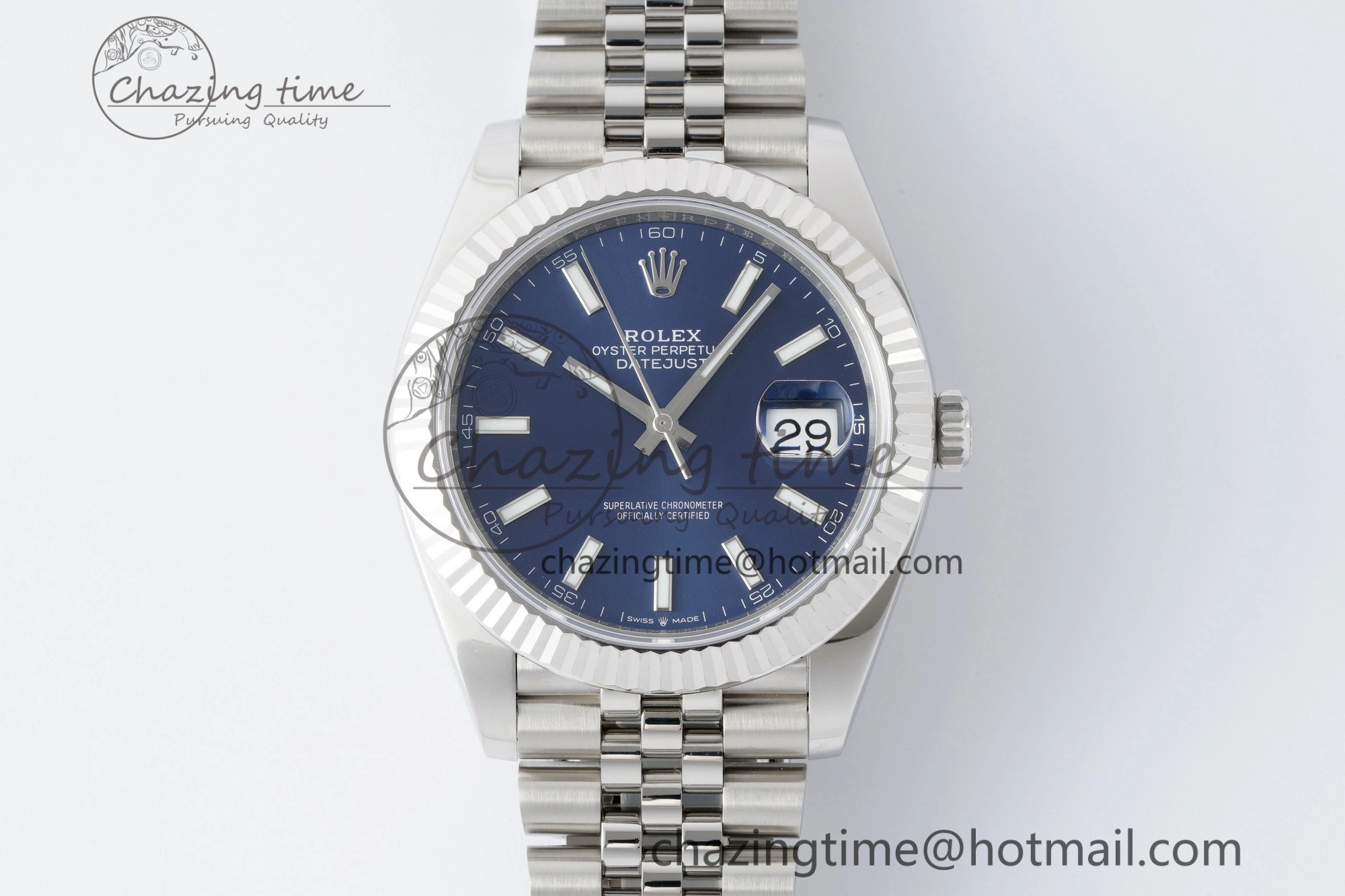 DateJust 41 SS Fluted Bezel KING 1:1 Best Edition 904L Steel Blue Stick Dial on Jubilee Bracelet VR3235
