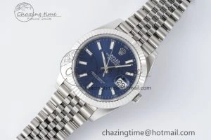 DateJust 41 SS Fluted Bezel KING 1:1 Best Edition 904L Steel Blue Stick Dial on Jubilee Bracelet VR3235