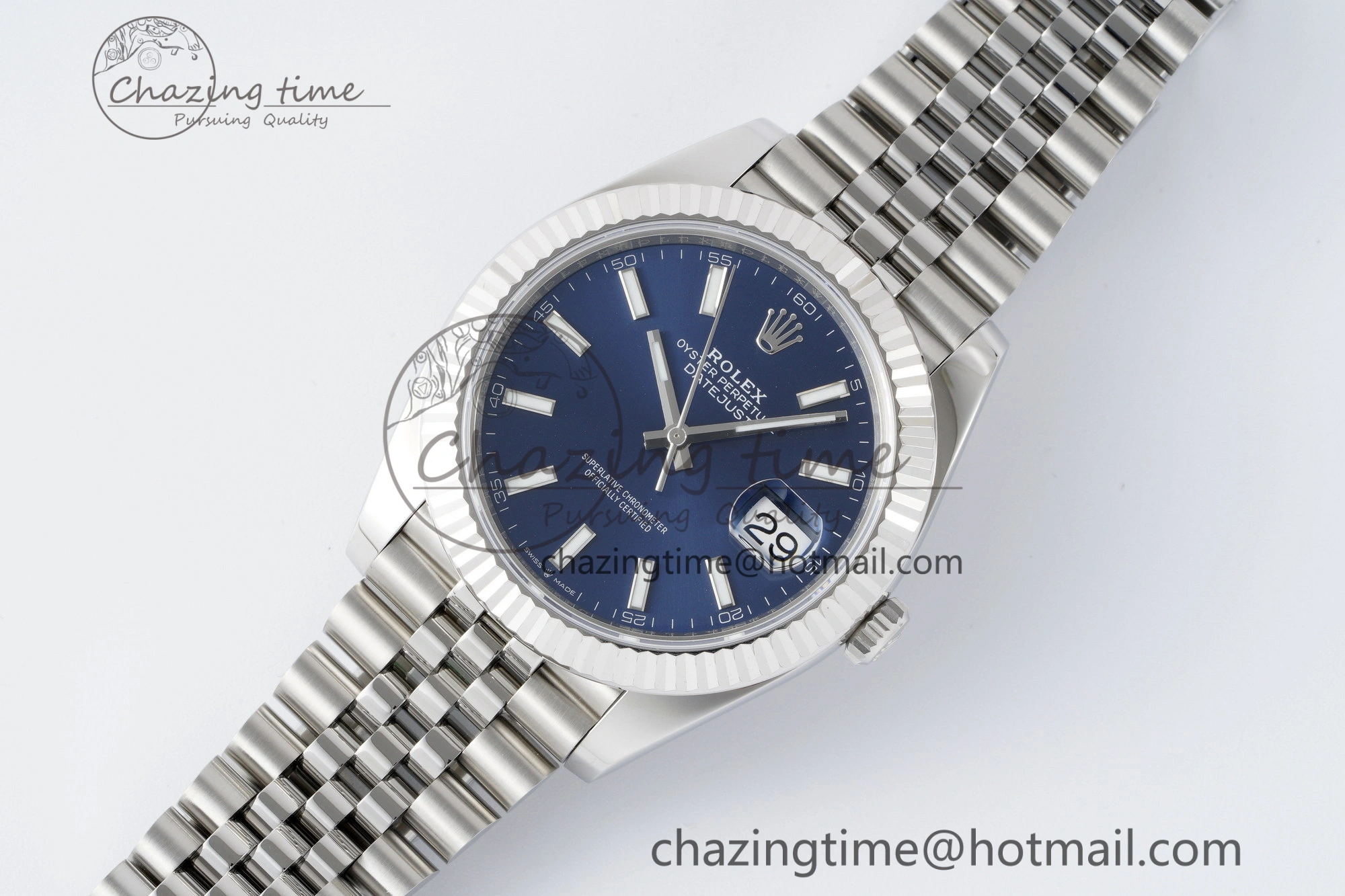 DateJust 41 SS Fluted Bezel KING 1:1 Best Edition 904L Steel Blue Stick Dial on Jubilee Bracelet VR3235