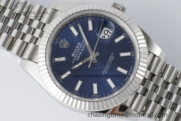 DateJust 41 SS Fluted Bezel KING 1:1 Best Edition 904L Steel Blue Stick Dial on Jubilee Bracelet VR3235