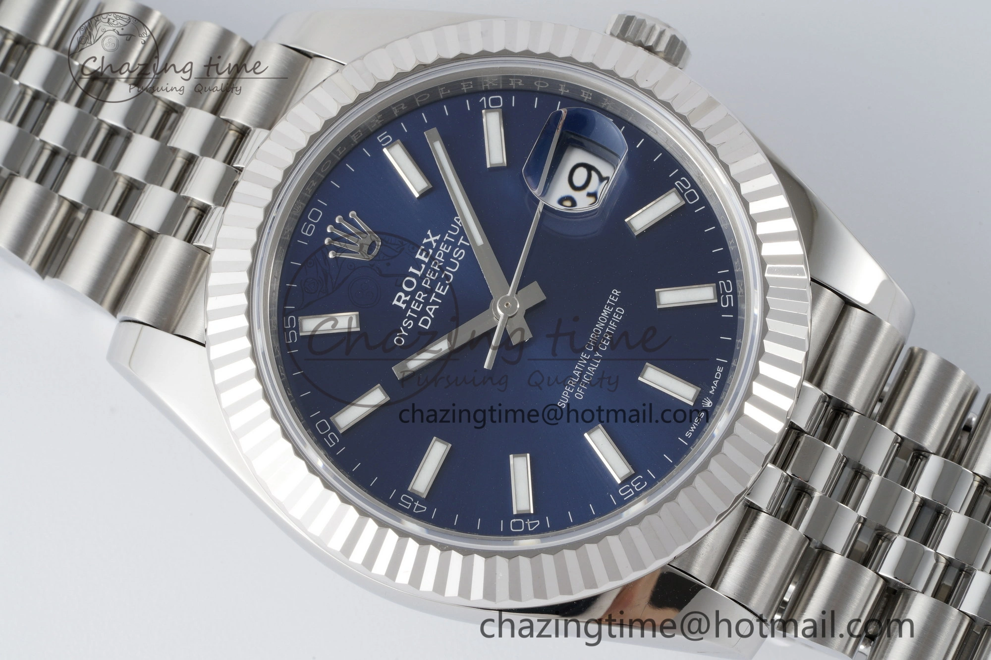 DateJust 41 SS Fluted Bezel KING 1:1 Best Edition 904L Steel Blue Stick Dial on Jubilee Bracelet VR3235