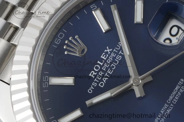 DateJust 41 SS Fluted Bezel KING 1:1 Best Edition 904L Steel Blue Stick Dial on Jubilee Bracelet VR3235