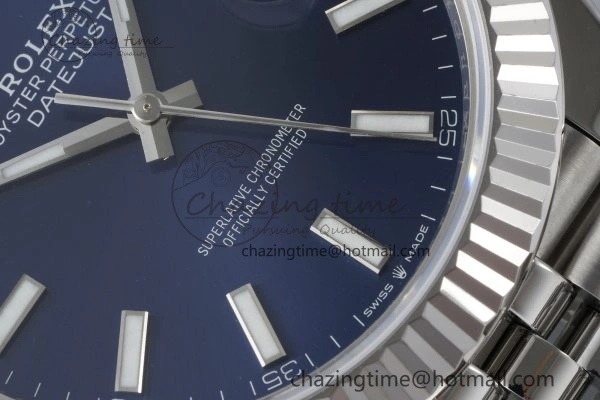 DateJust 41 SS Fluted Bezel KING 1:1 Best Edition 904L Steel Blue Stick Dial on Jubilee Bracelet VR3235