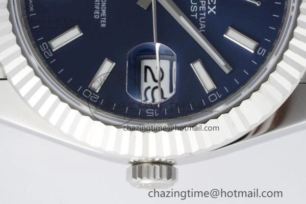DateJust 41 SS Fluted Bezel KING 1:1 Best Edition 904L Steel Blue Stick Dial on Jubilee Bracelet VR3235