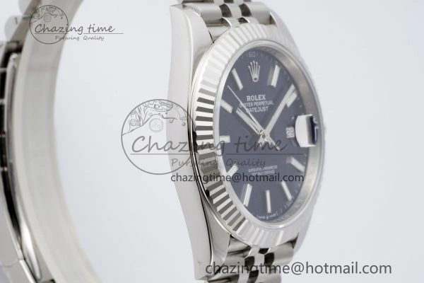 DateJust 41 SS Fluted Bezel KING 1:1 Best Edition 904L Steel Blue Stick Dial on Jubilee Bracelet VR3235