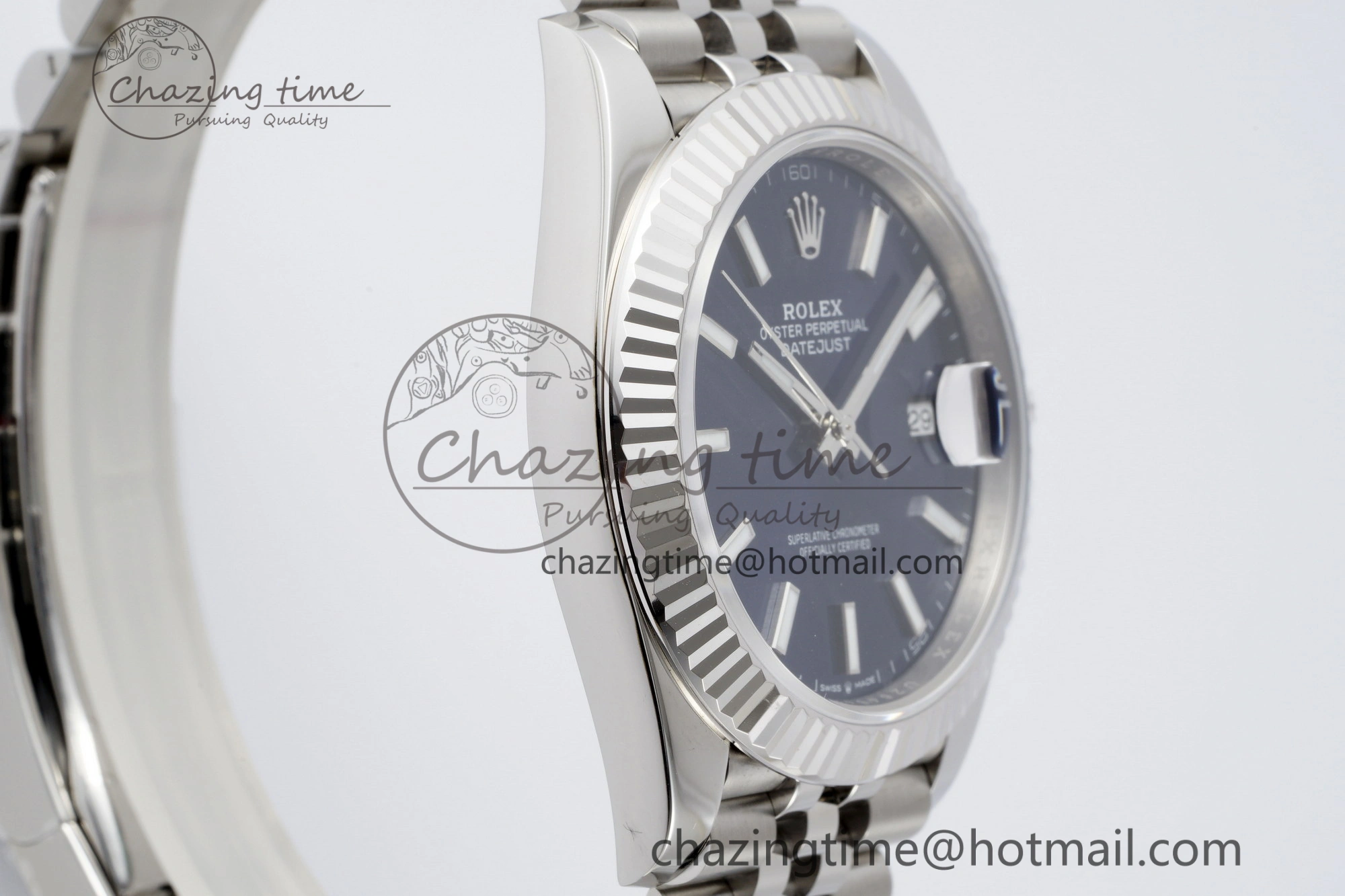 DateJust 41 SS Fluted Bezel KING 1:1 Best Edition 904L Steel Blue Stick Dial on Jubilee Bracelet VR3235