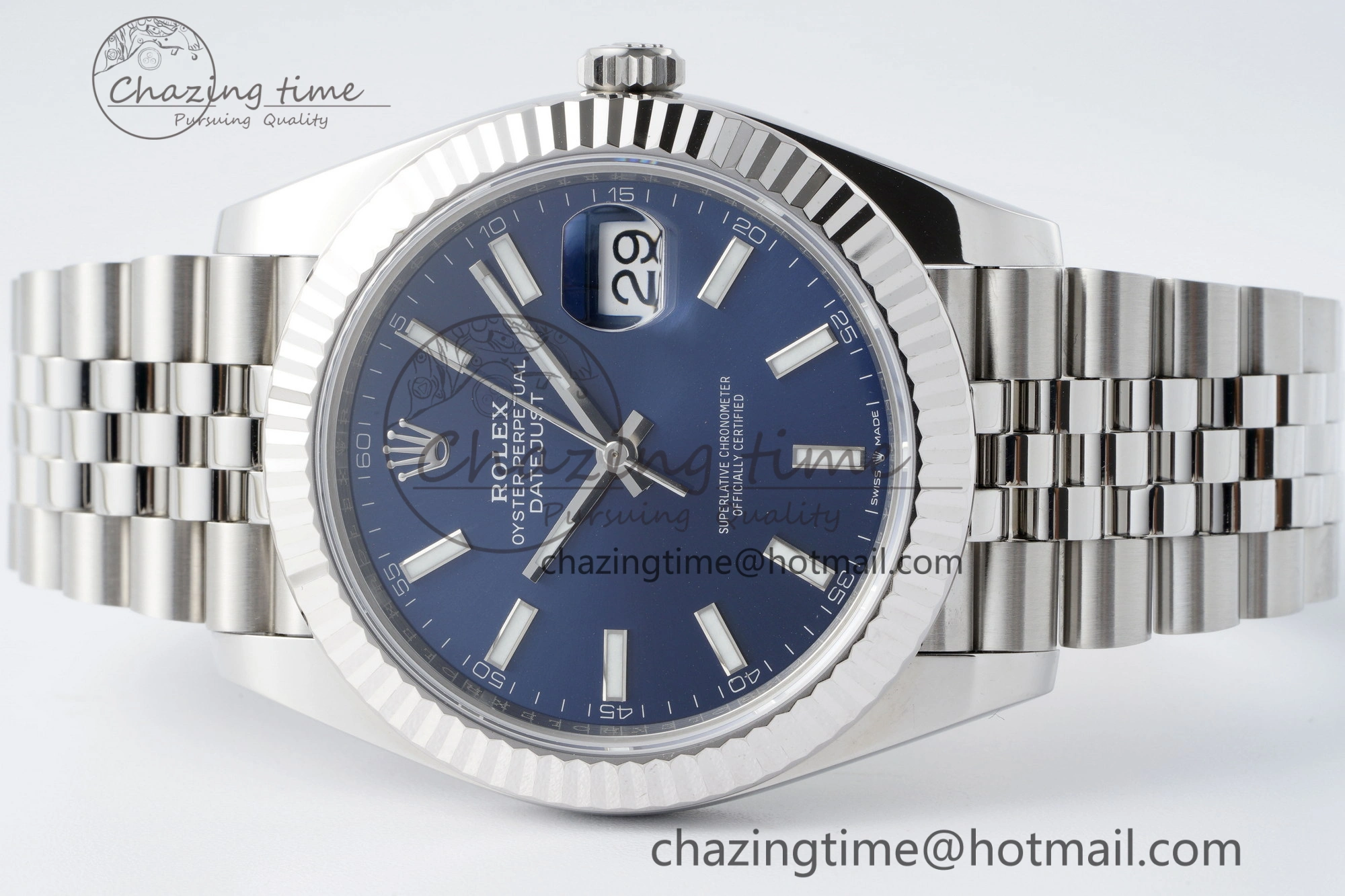 DateJust 41 SS Fluted Bezel KING 1:1 Best Edition 904L Steel Blue Stick Dial on Jubilee Bracelet VR3235