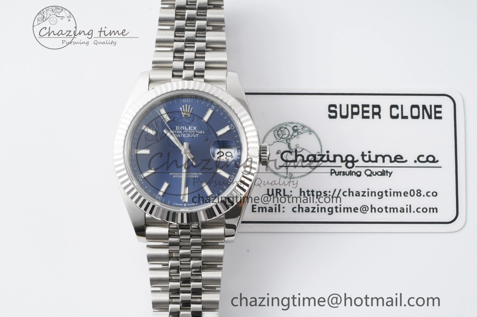 DateJust 41 SS Fluted Bezel KING 1:1 Best Edition 904L Steel Blue Stick Dial on Jubilee Bracelet VR3235