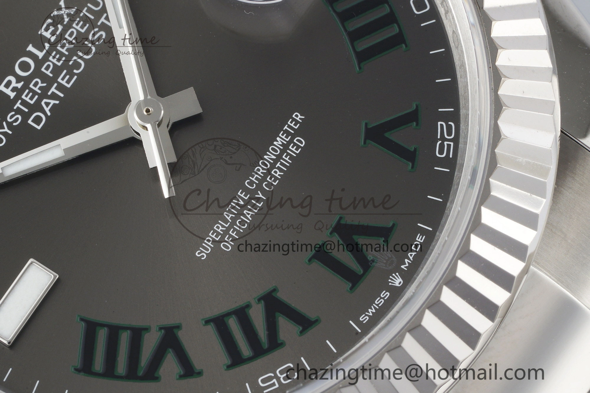 DateJust 41 SS Fluted Bezel KING 1:1 Best Edition 904L Steel Gray Dial Green Roman on Oyster Bracelet VR3235