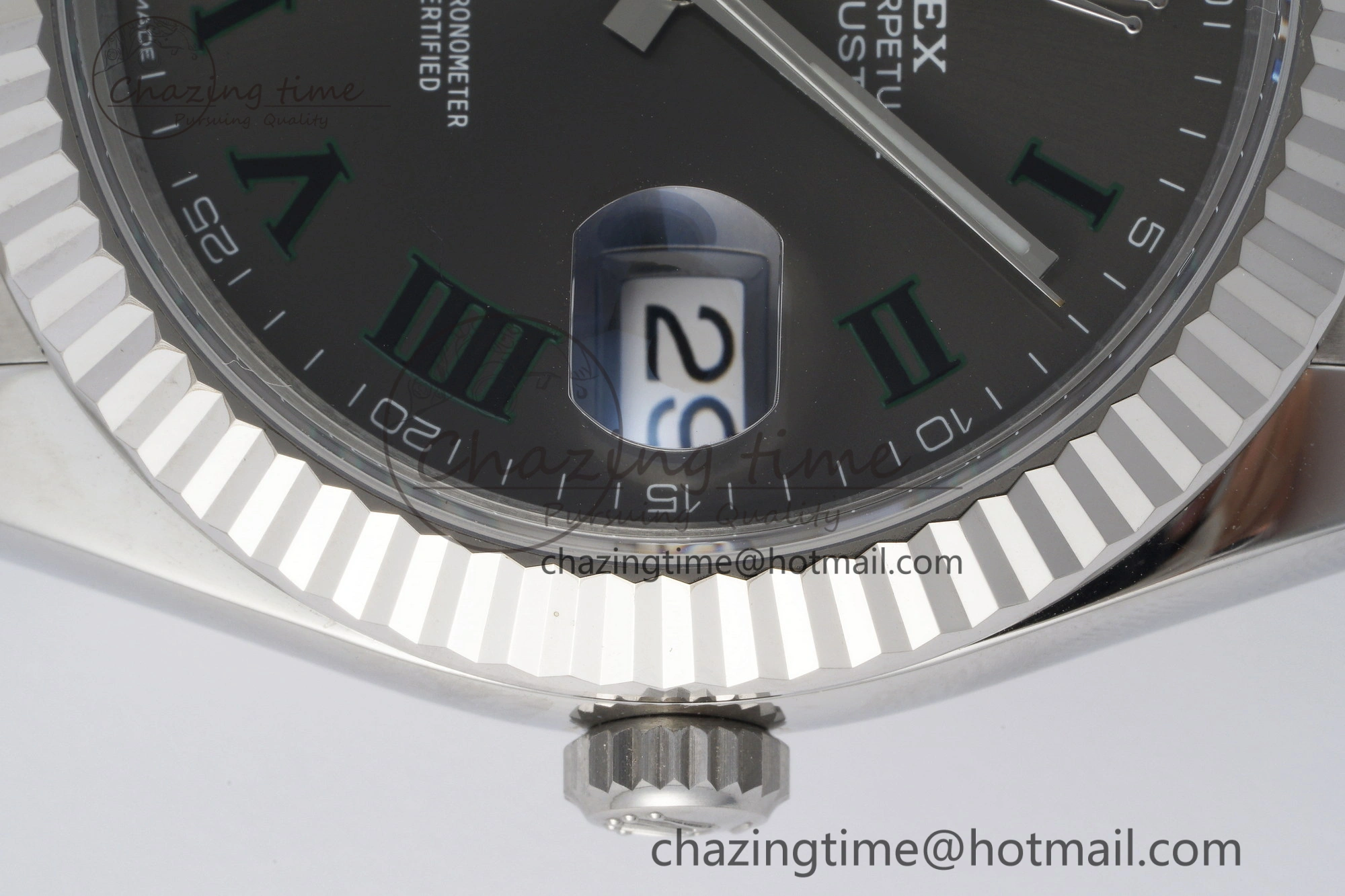 DateJust 41 SS Fluted Bezel KING 1:1 Best Edition 904L Steel Gray Dial Green Roman on Oyster Bracelet VR3235