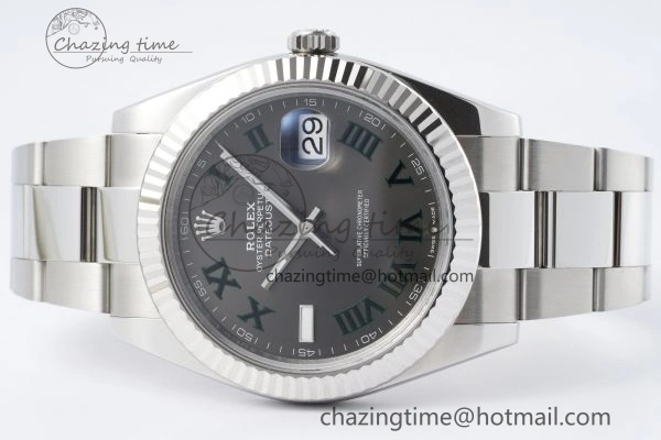 DateJust 41 SS Fluted Bezel KING 1:1 Best Edition 904L Steel Gray Dial Green Roman on Oyster Bracelet VR3235