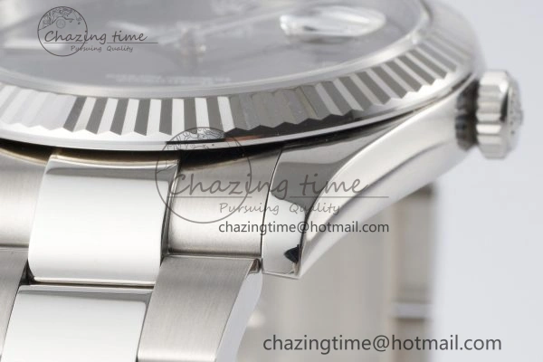 DateJust 41 SS Fluted Bezel KING 1:1 Best Edition 904L Steel Gray Dial Green Roman on Oyster Bracelet VR3235