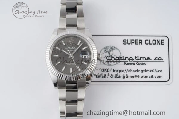 DateJust 41 SS Fluted Bezel KING 1:1 Best Edition 904L Steel Gray Dial on Oyster Bracelet VR3235