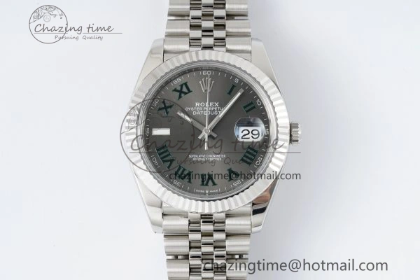 DateJust 41 SS Fluted Bezel KING 1:1 Best Edition 904L Steel Gray Green Roman Dial on Jubilee Bracelet VR3235