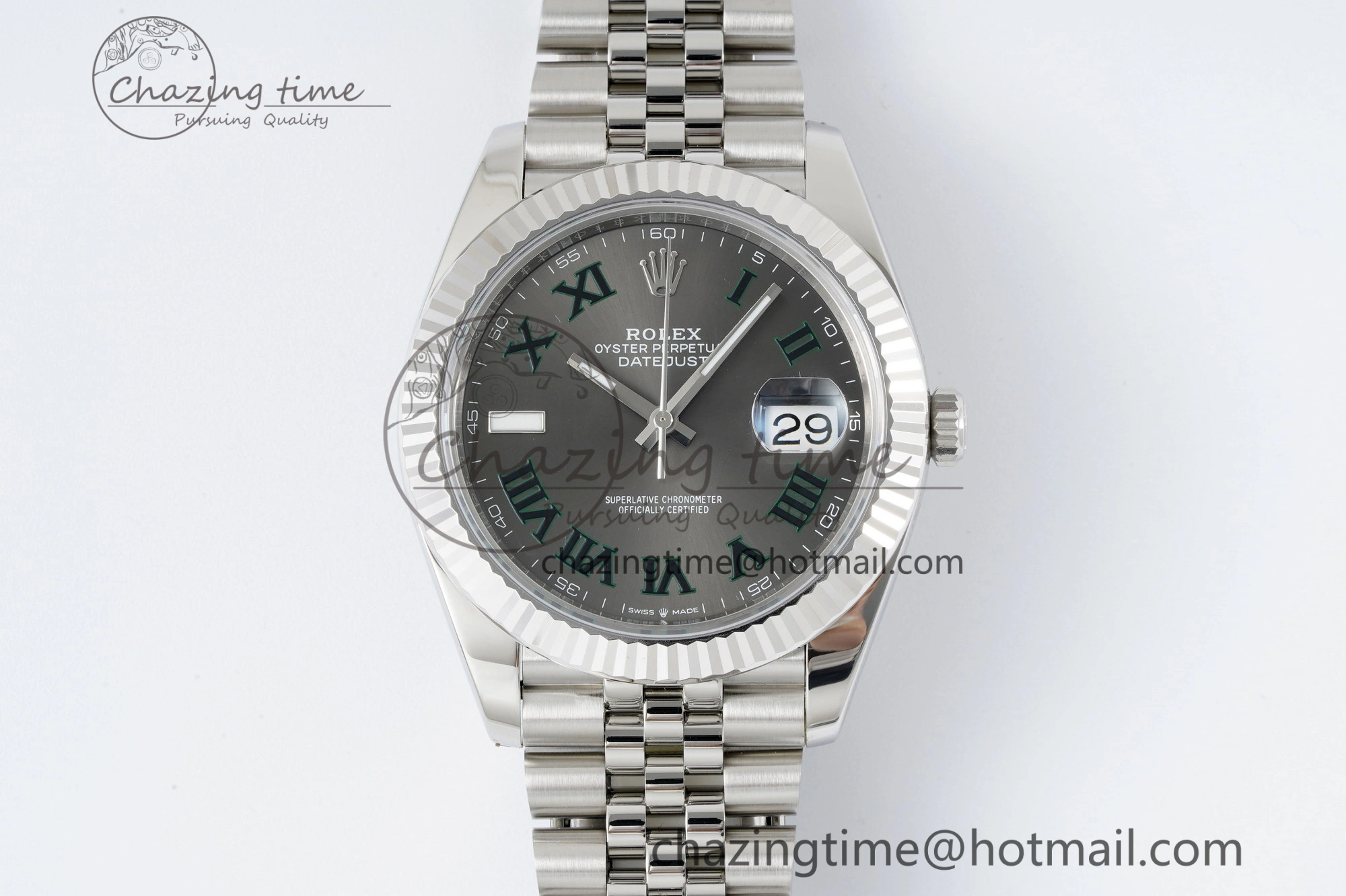 DateJust 41 SS Fluted Bezel KING 1:1 Best Edition 904L Steel Gray Green Roman Dial on Jubilee Bracelet VR3235