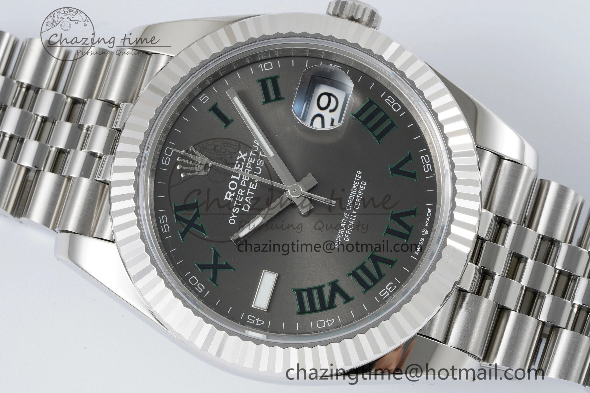 DateJust 41 SS Fluted Bezel KING 1:1 Best Edition 904L Steel Gray Green Roman Dial on Jubilee Bracelet VR3235