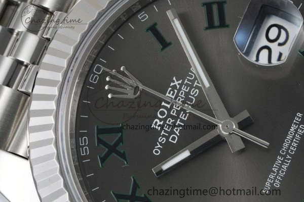 DateJust 41 SS Fluted Bezel KING 1:1 Best Edition 904L Steel Gray Green Roman Dial on Jubilee Bracelet VR3235