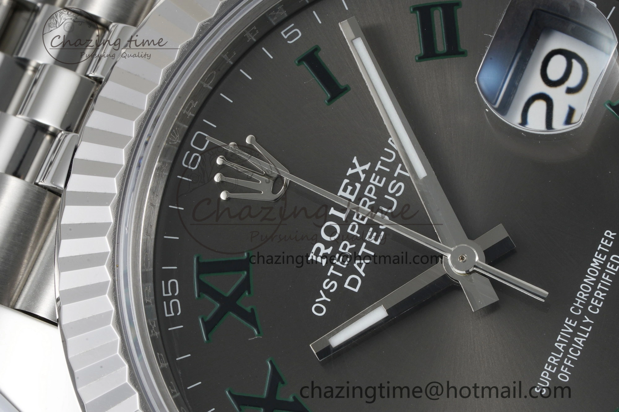 DateJust 41 SS Fluted Bezel KING 1:1 Best Edition 904L Steel Gray Green Roman Dial on Jubilee Bracelet VR3235