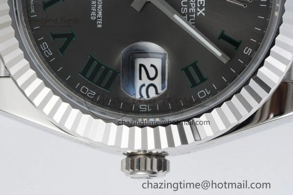 DateJust 41 SS Fluted Bezel KING 1:1 Best Edition 904L Steel Gray Green Roman Dial on Jubilee Bracelet VR3235