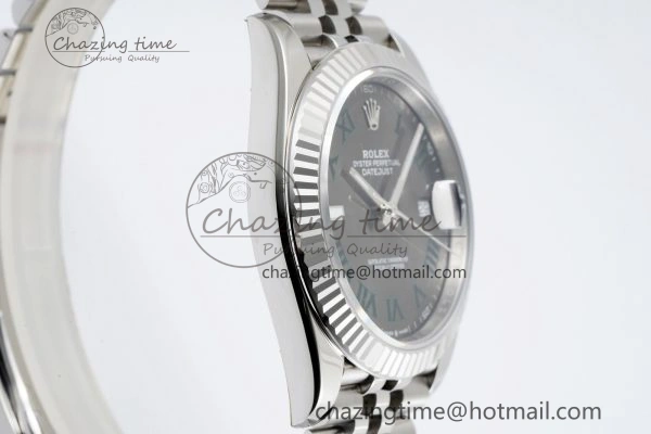 DateJust 41 SS Fluted Bezel KING 1:1 Best Edition 904L Steel Gray Green Roman Dial on Jubilee Bracelet VR3235