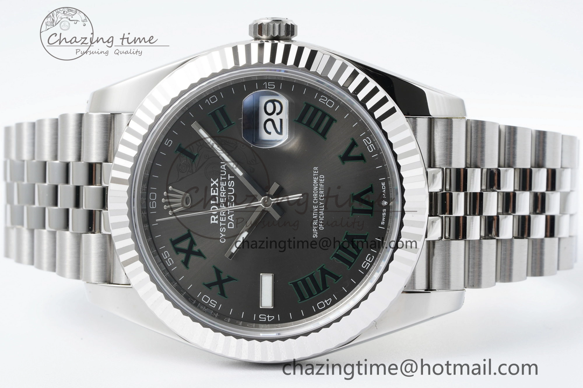 DateJust 41 SS Fluted Bezel KING 1:1 Best Edition 904L Steel Gray Green Roman Dial on Jubilee Bracelet VR3235