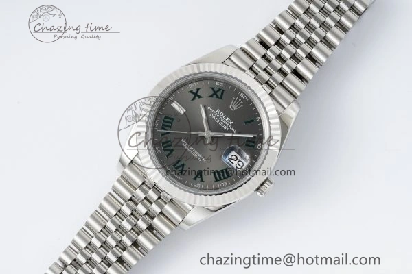 DateJust 41 SS Fluted Bezel KING 1:1 Best Edition 904L Steel Gray Green Roman Dial on Jubilee Bracelet VR3235