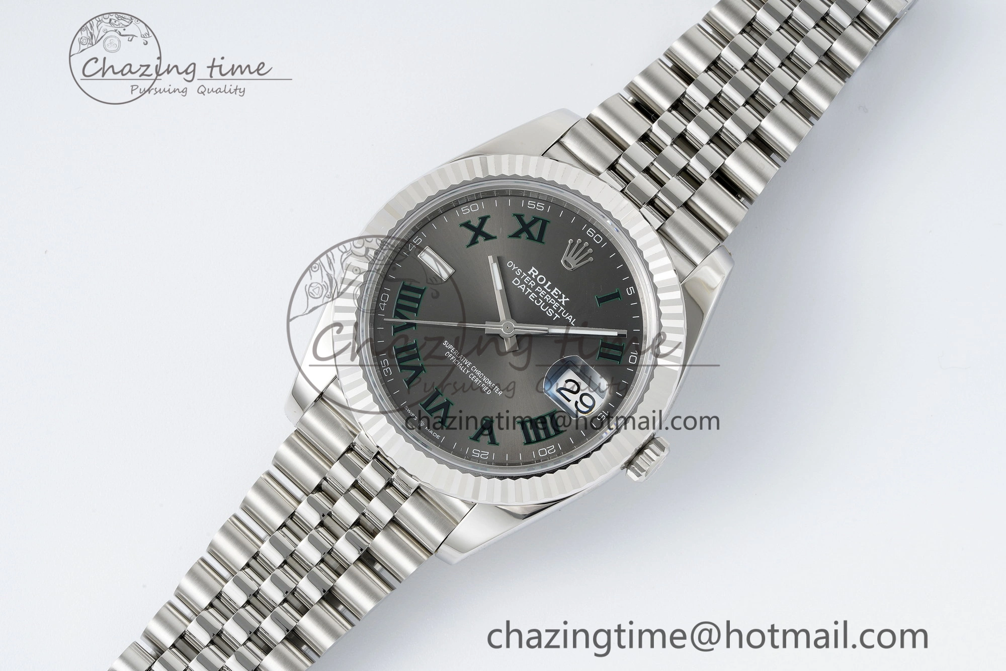 DateJust 41 SS Fluted Bezel KING 1:1 Best Edition 904L Steel Gray Green Roman Dial on Jubilee Bracelet VR3235
