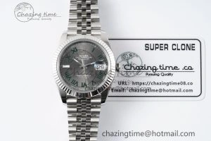 DateJust 41 SS Fluted Bezel KING 1:1 Best Edition 904L Steel Gray Green Roman Dial on Jubilee Bracelet VR3235