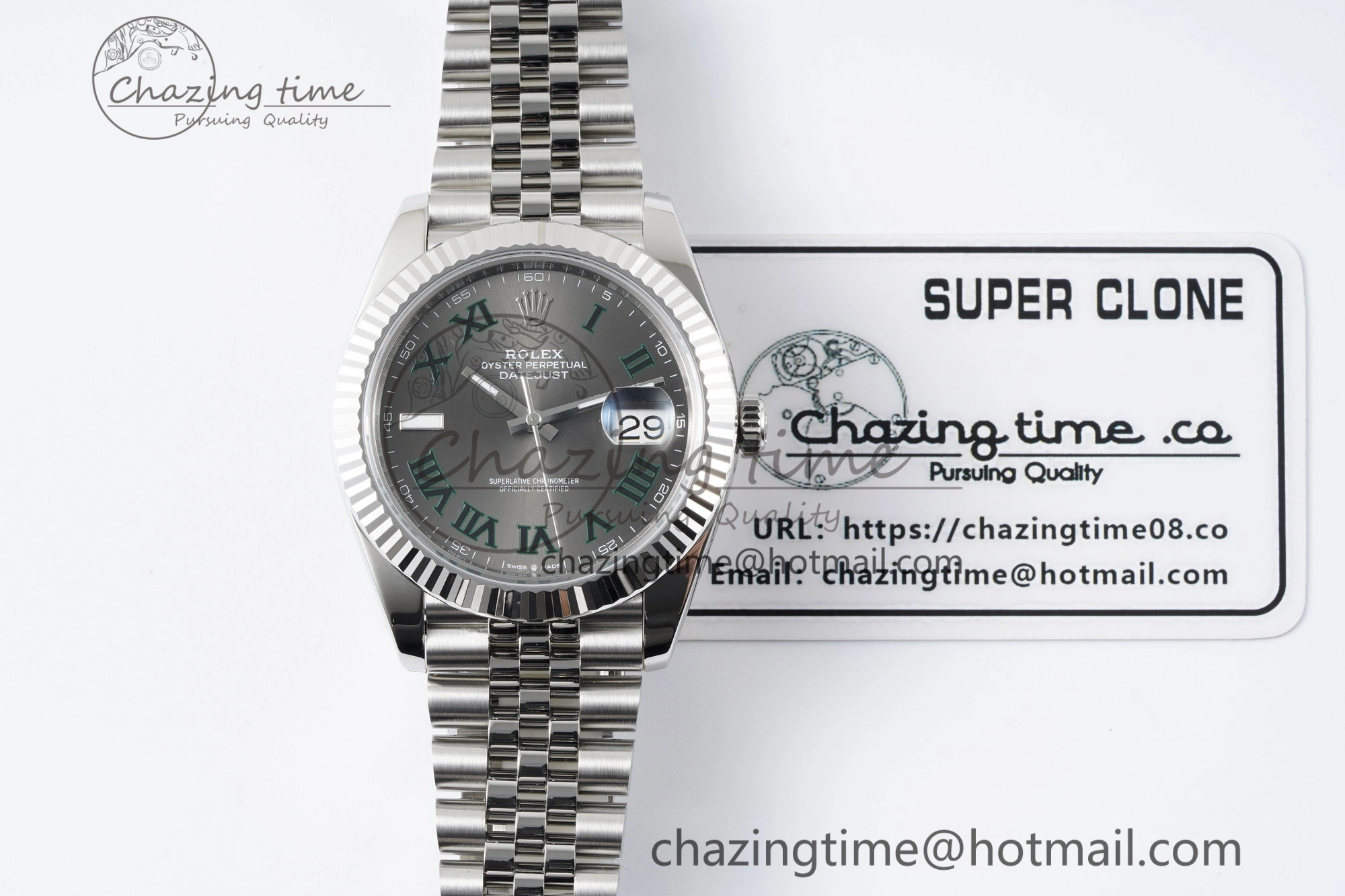 DateJust 41 SS Fluted Bezel KING 1:1 Best Edition 904L Steel Gray Green Roman Dial on Jubilee Bracelet VR3235