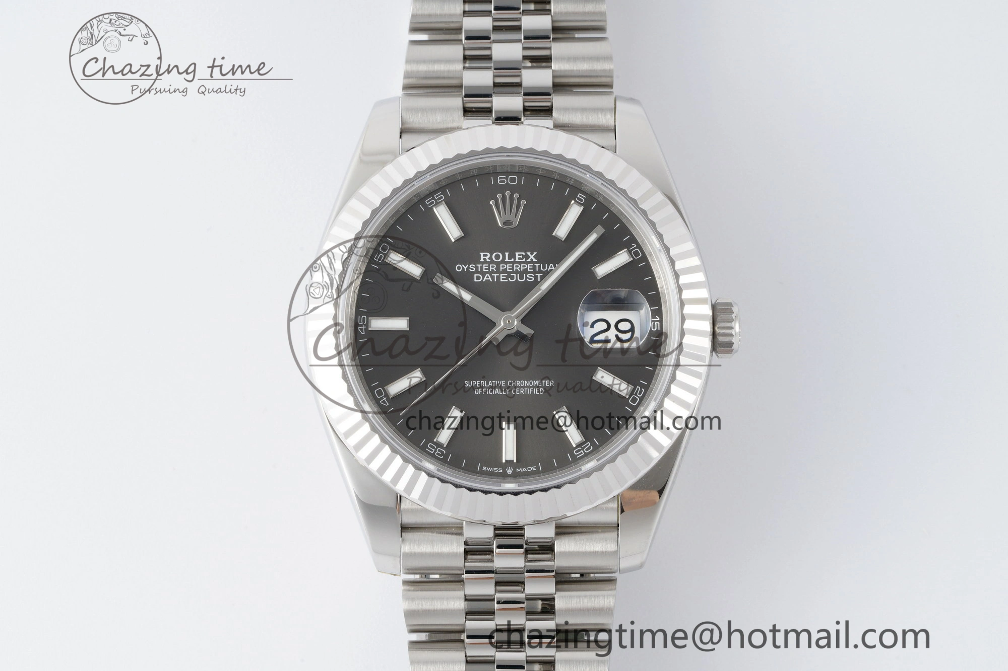 DateJust 41 SS Fluted Bezel KING 1:1 Best Edition 904L Steel Gray Stick Dial on Jubilee Bracelet VR3235
